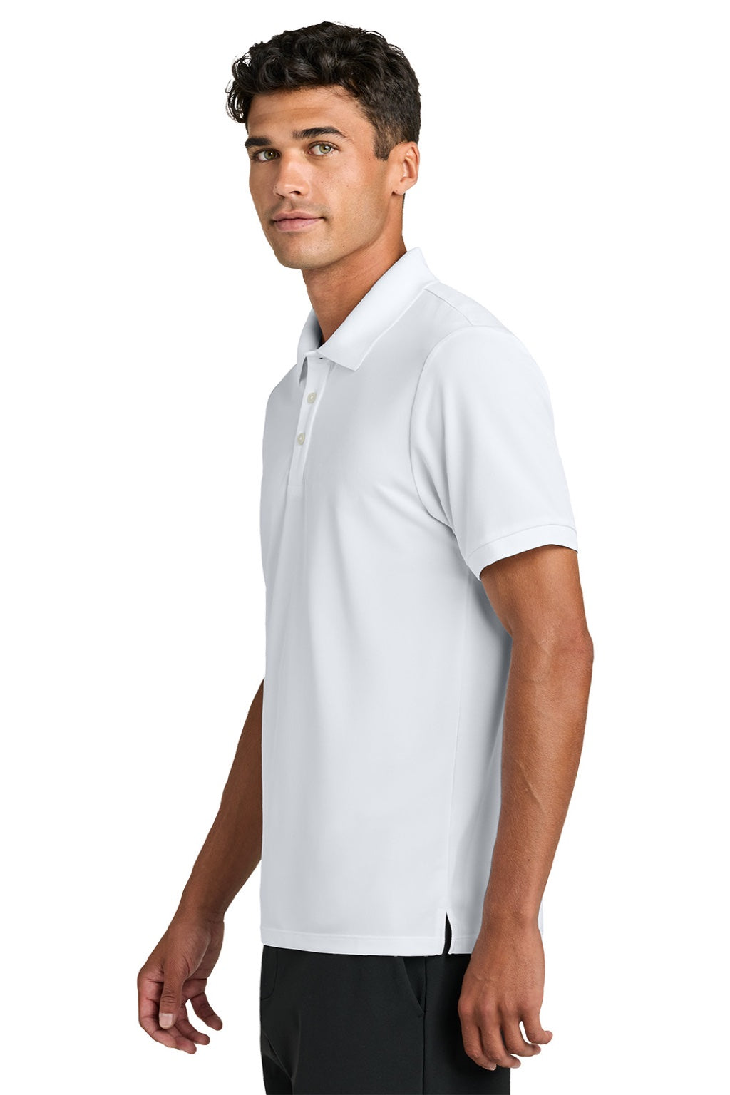 Mercer+Mettle MM1030 Mens Everyday Performance Short Sleeve Polo Shirt White Model Side