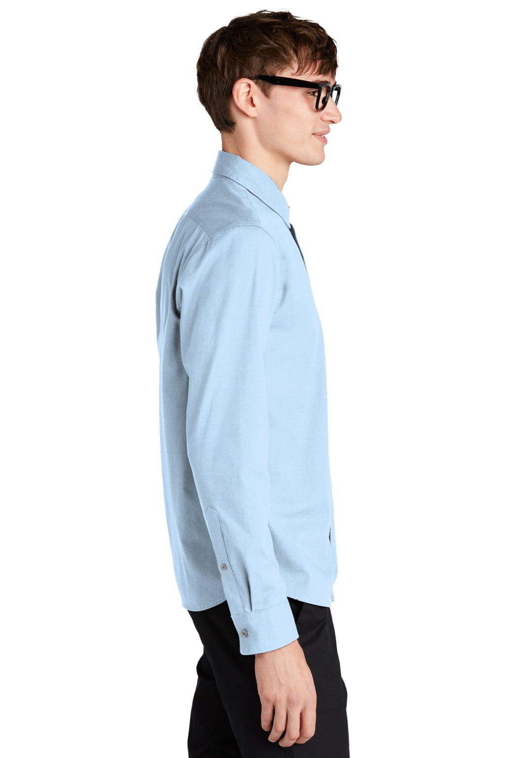 Mercer+Mettle MM2000 Mens Stretch Woven Long Sleeve Button Down Shirt Air Blue Model Side