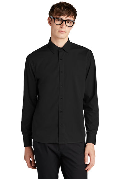 Mercer+Mettle MM2000 Mens Stretch Woven Long Sleeve Button Down Shirt Deep Black Model Front
