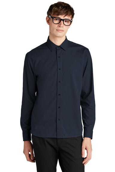 Mercer+Mettle MM2000 Mens Stretch Woven Long Sleeve Button Down Shirt Night Navy Blue Model Front
