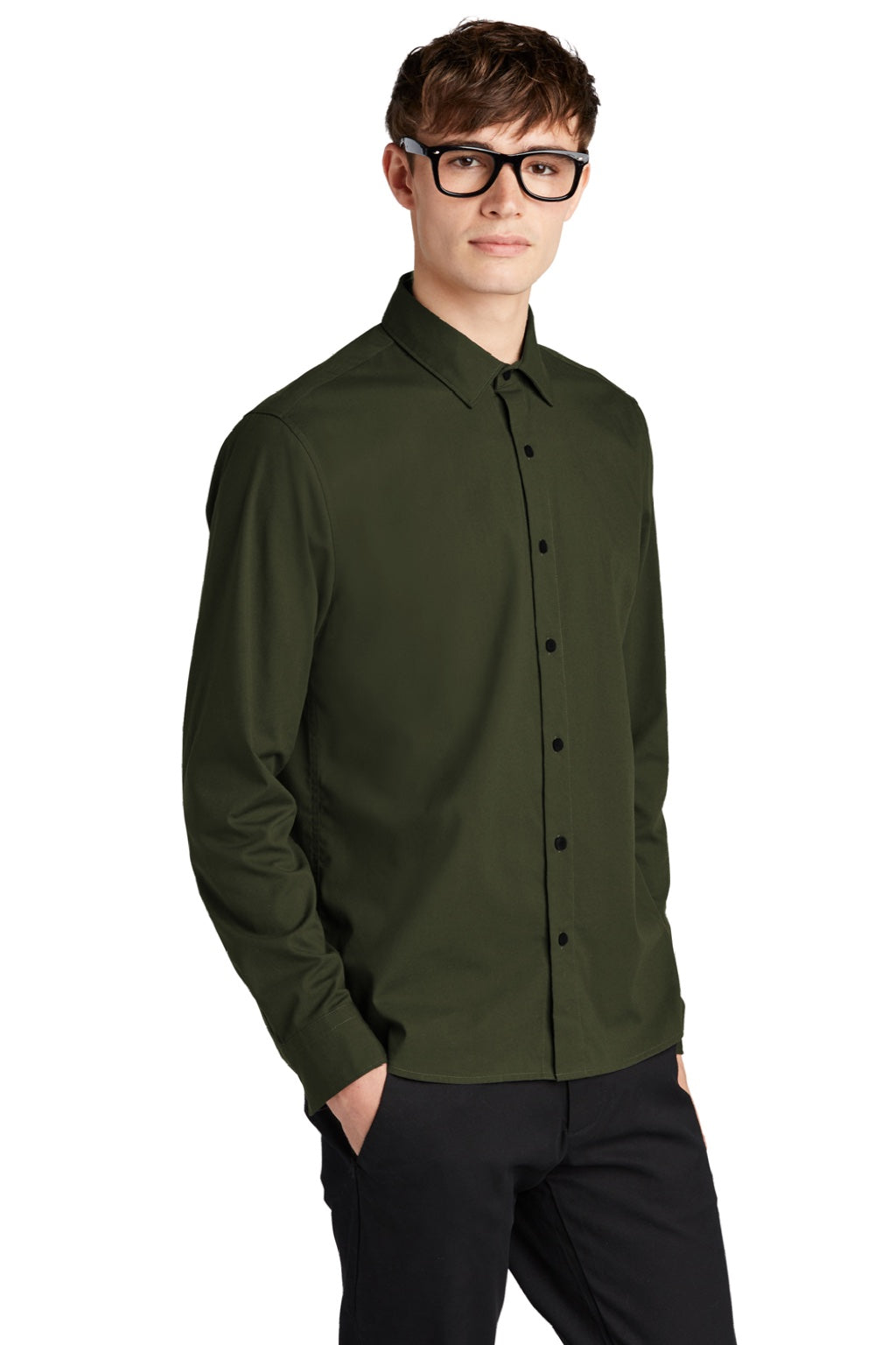 Mercer+Mettle MM2000 Mens Stretch Woven Long Sleeve Button Down Shirt Townsend Green Model 3Q