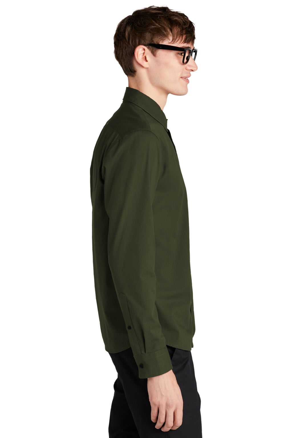 Mercer+Mettle MM2000 Mens Stretch Woven Long Sleeve Button Down Shirt Townsend Green Model Side