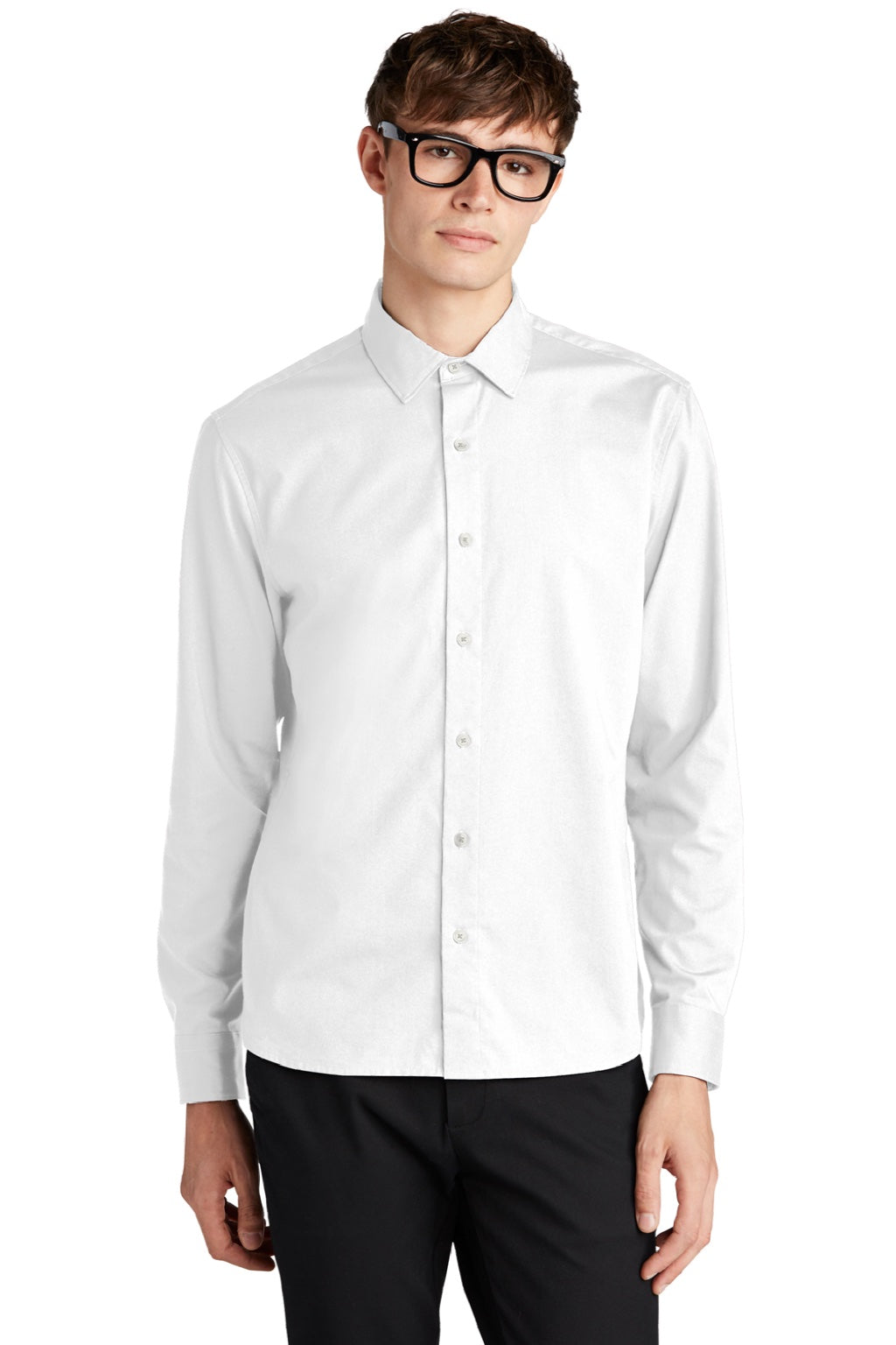 Mercer+Mettle MM2000 Mens Stretch Woven Long Sleeve Button Down Shirt White Model Front
