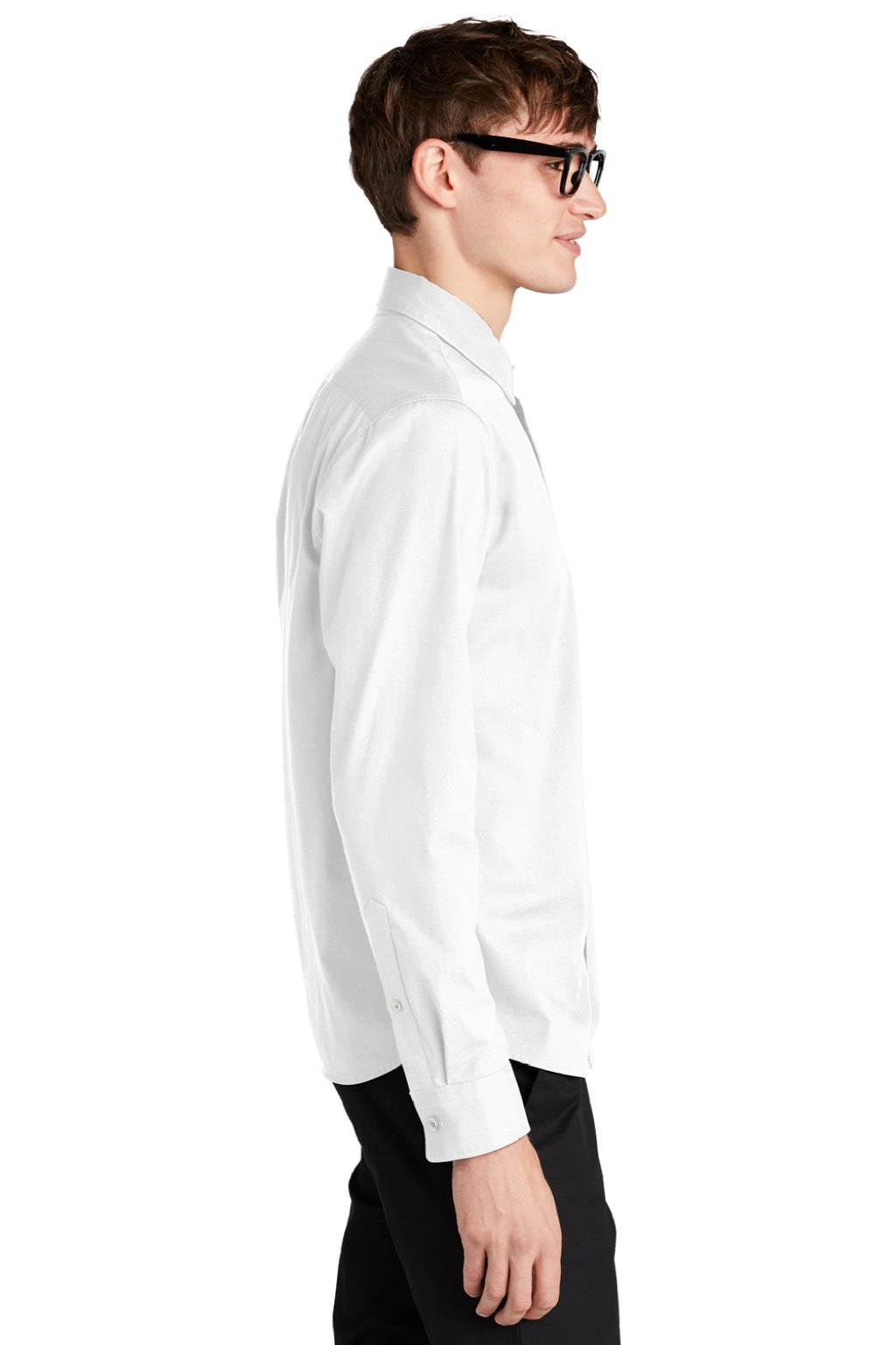 Mercer+Mettle MM2000 Mens Stretch Woven Long Sleeve Button Down Shirt White Model Side