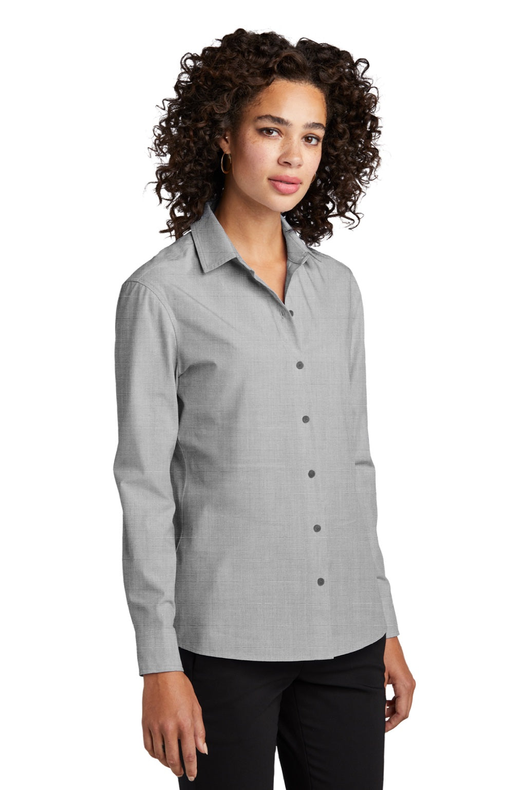 Mercer+Mettle MM2001 Womens Stretch Woven Long Sleeve Button Down Shirt Gusty Grey Model 3Q