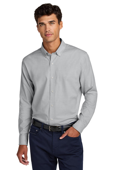 Mercer+Mettle MM2002 Mens Modern Oxford Long Sleeve Button Down Shirt Gusty Grey Model Front