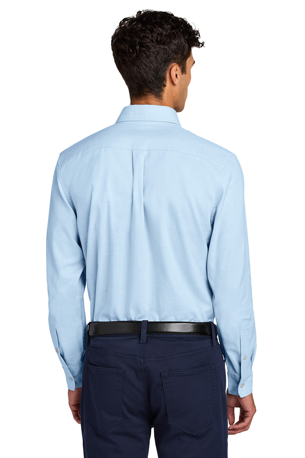 Mercer+Mettle MM2002 Mens Modern Oxford Long Sleeve Button Down Shirt Light Blue Model Back
