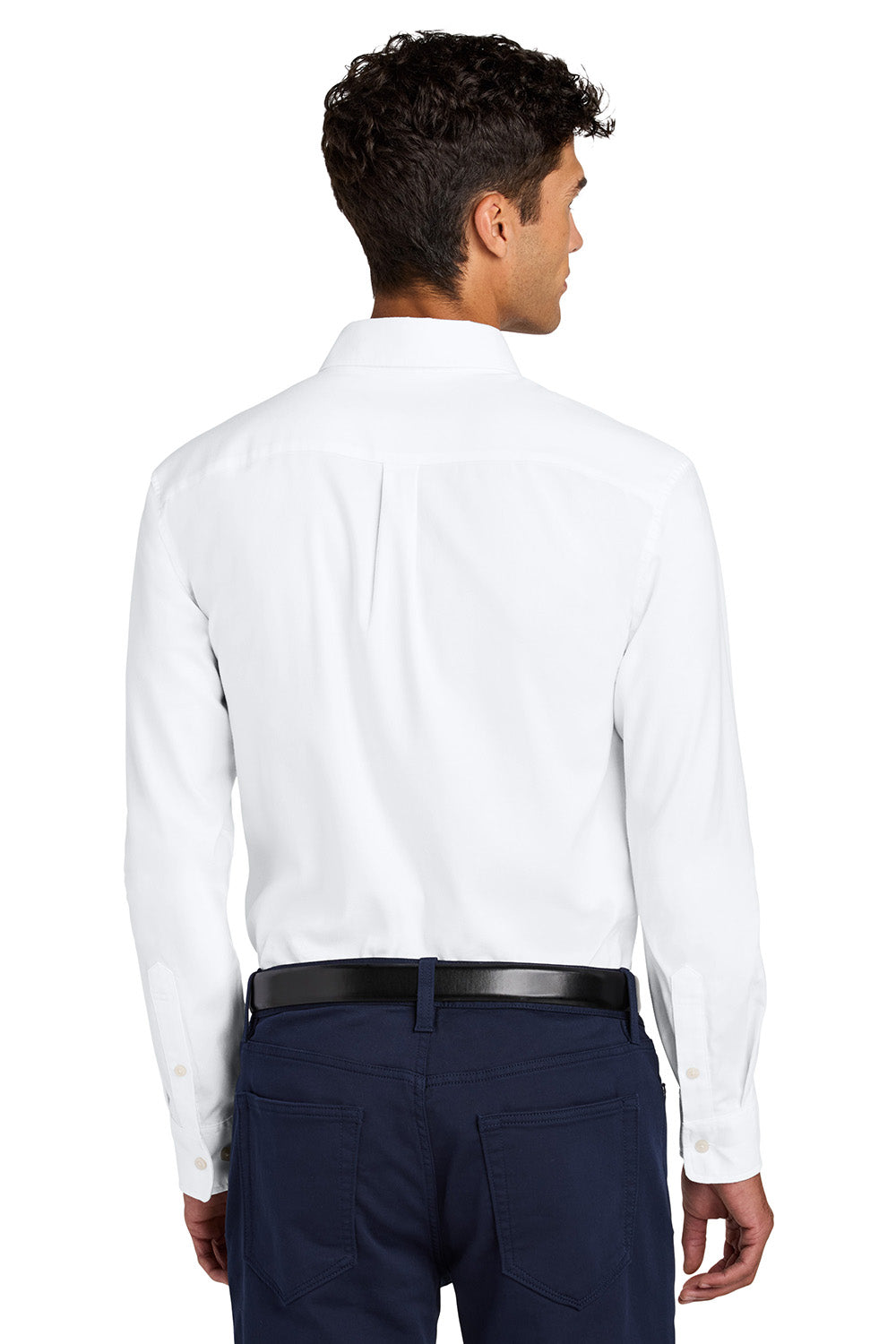 Mercer+Mettle MM2002 Mens Modern Oxford Long Sleeve Button Down Shirt White Model Back