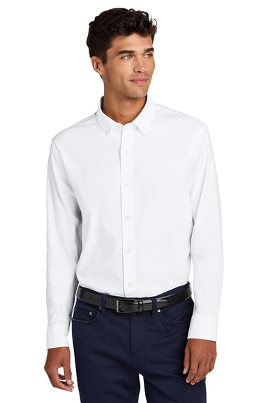 Mercer+Mettle MM2002 Mens Modern Oxford Long Sleeve Button Down Shirt White Model Front