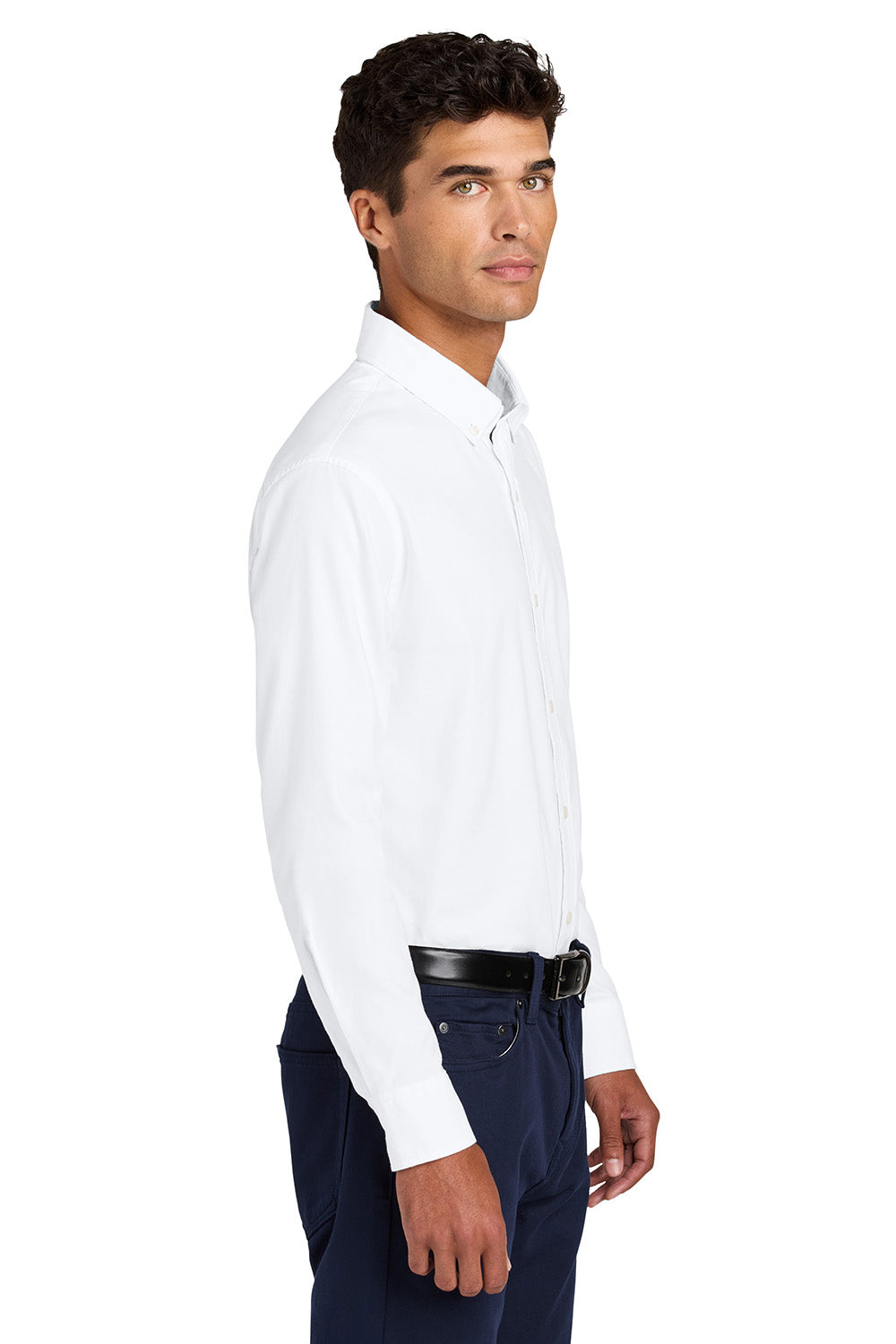 Mercer+Mettle MM2002 Mens Modern Oxford Long Sleeve Button Down Shirt White Model Side