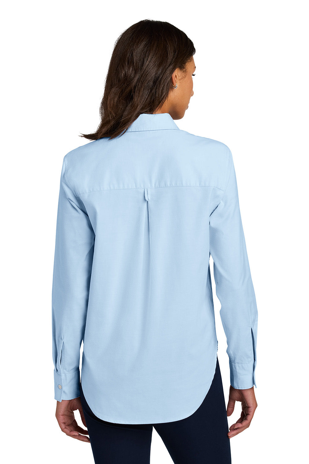 Mercer+Mettle MM2003 Womens Modern Oxford Long Sleeve Button Down Shirt Light Blue Model Back