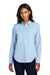Mercer+Mettle MM2003 Womens Modern Oxford Long Sleeve Button Down Shirt Light Blue Model Front