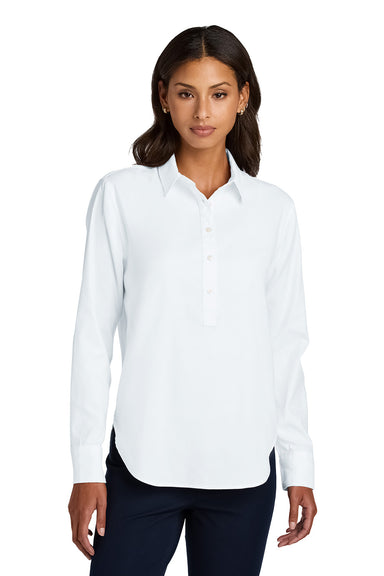 Mercer+Mettle MM2003 Womens Modern Oxford Long Sleeve Button Down Shirt White Model Front