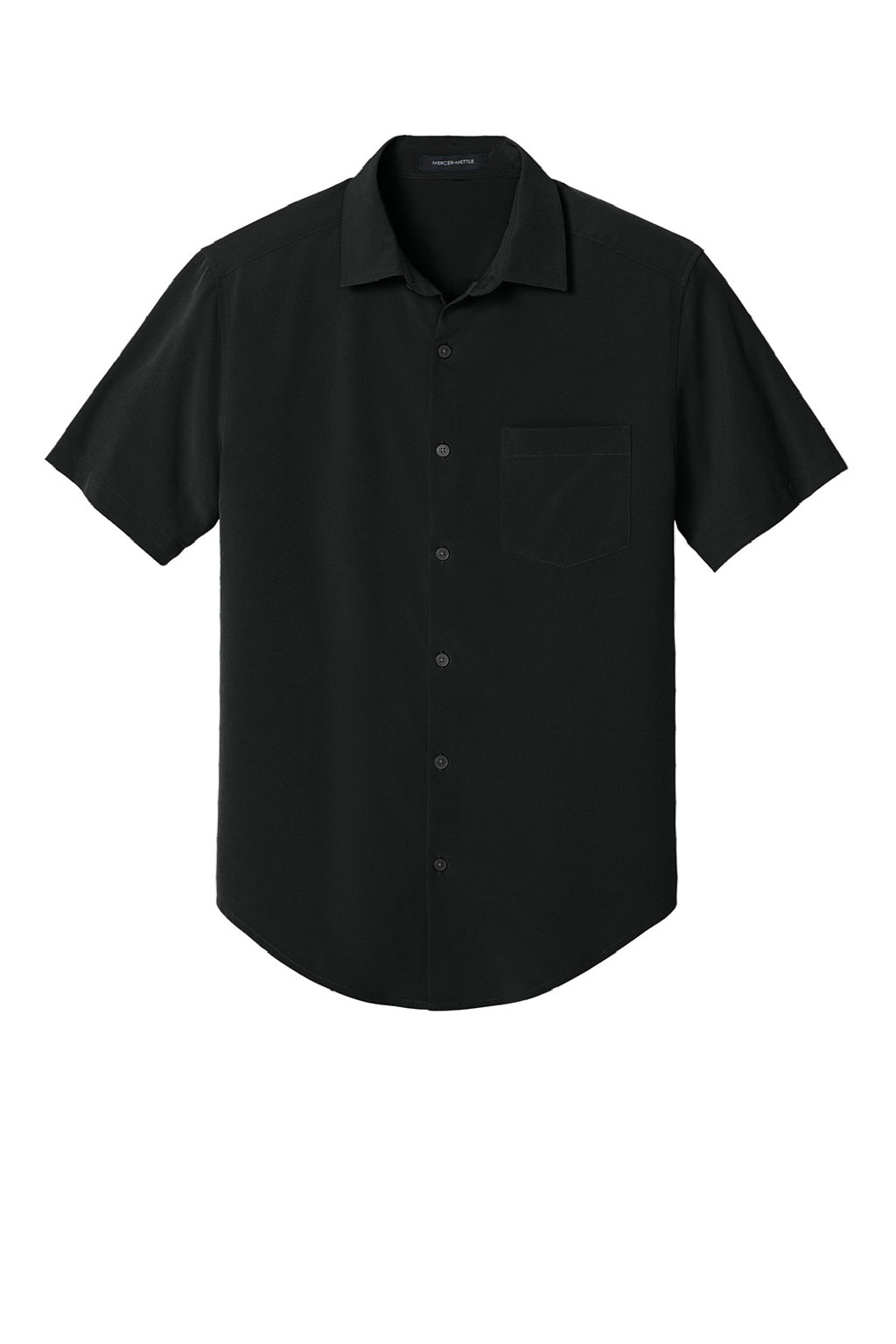 Mercer+Mettle MM2006 Mens UV Capital Tech Moisture Wicking Short Sleeve Button Down Shirt w/ Pocket Deep Black Flat Front