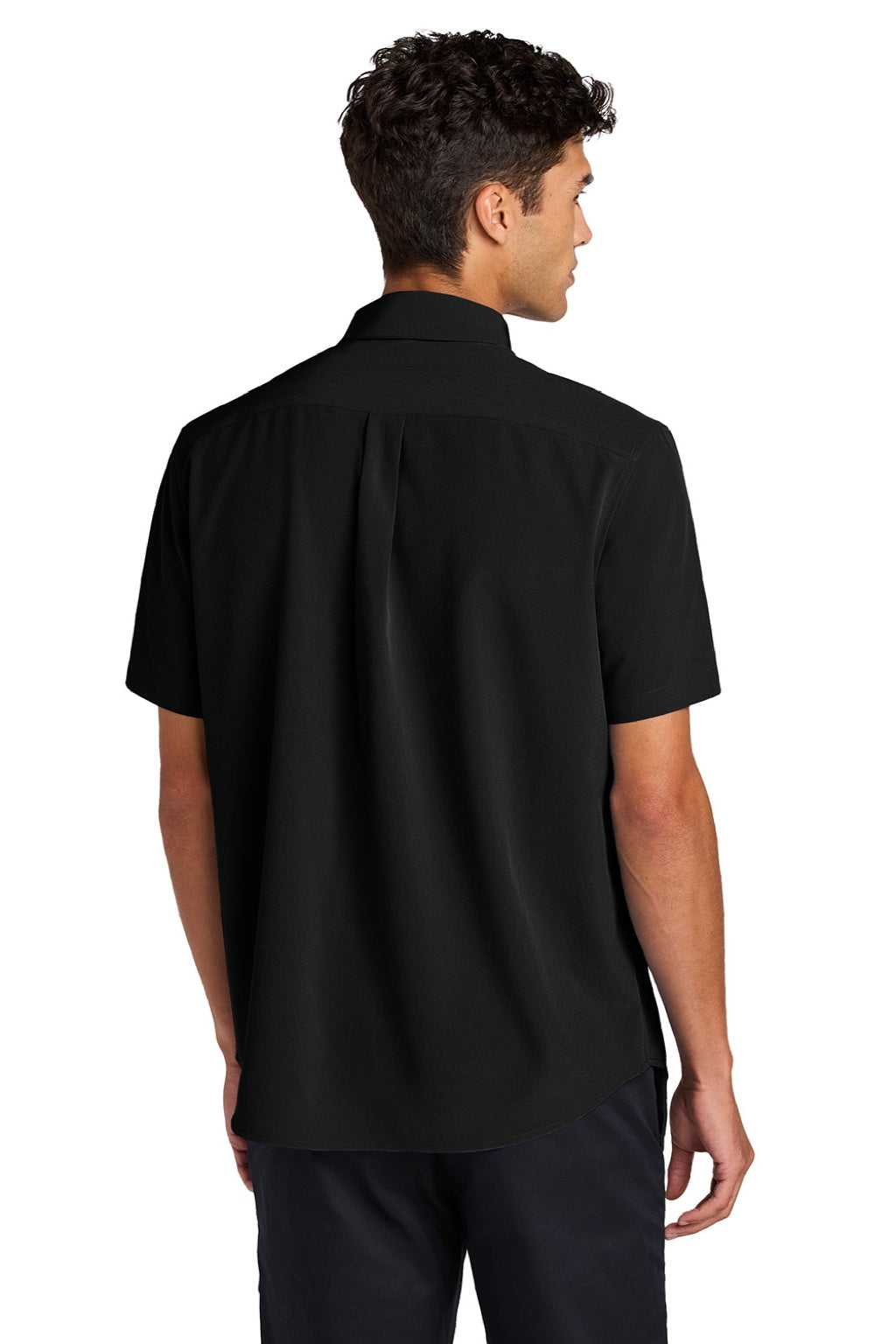 Mercer+Mettle MM2006 Mens UV Capital Tech Moisture Wicking Short Sleeve Button Down Shirt w/ Pocket Deep Black Model Back