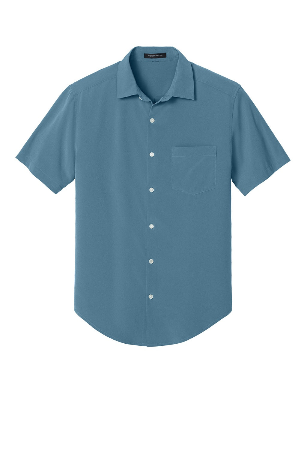 Mercer+Mettle MM2006 Mens UV Capital Tech Moisture Wicking Short Sleeve Button Down Shirt w/ Pocket Harbor Blue Flat Front
