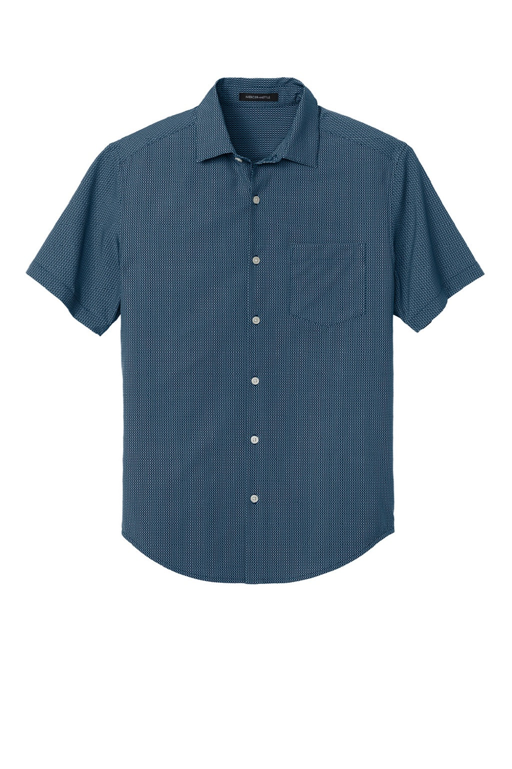 Mercer+Mettle MM2006 Mens UV Capital Tech Moisture Wicking Short Sleeve Button Down Shirt w/ Pocket Night Navy Blue Dash Print Flat Front