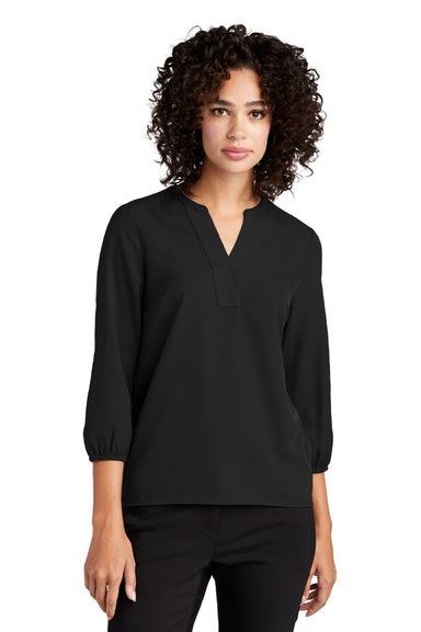 Mercer+Mettle MM2011 Womens Stretch Crepe 3/4 Sleeve Polo Shirt Deep Black Model Front