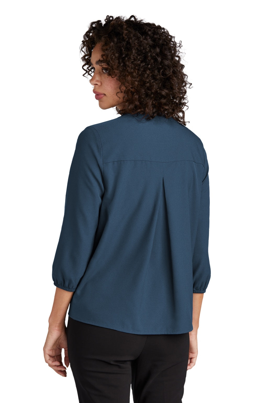 Mercer+Mettle MM2011 Womens Stretch Crepe 3/4 Sleeve Polo Shirt Insignia Blue Model Back