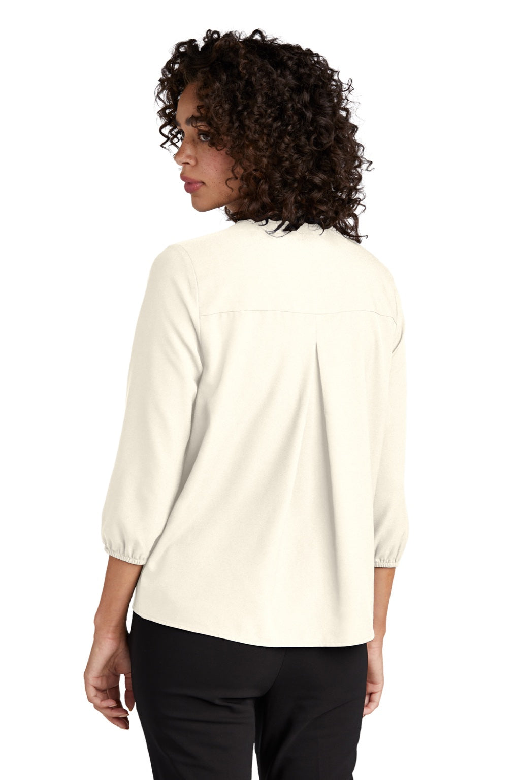Mercer+Mettle MM2011 Womens Stretch Crepe 3/4 Sleeve Polo Shirt Ivory Chiffon White Model Back