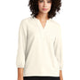 Mercer+Mettle Womens Stretch Crepe 3/4 Sleeve Polo Shirt - Ivory Chiffon White