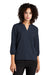 Mercer+Mettle MM2011 Womens Stretch Crepe 3/4 Sleeve Polo Shirt Night Navy Blue Model Front