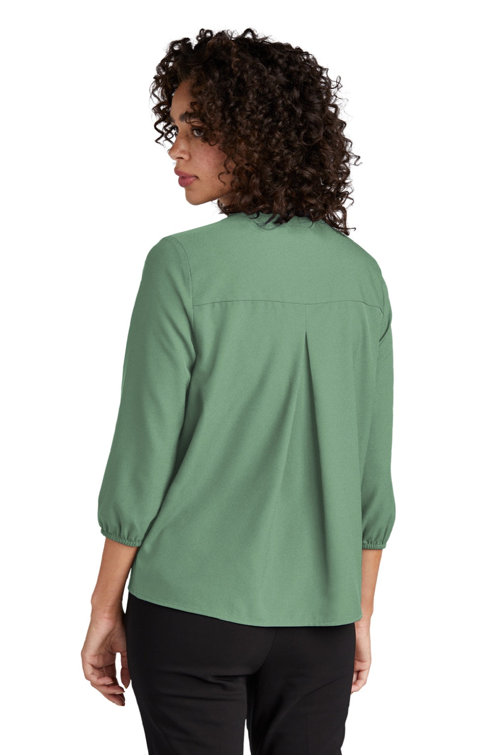 Mercer+Mettle MM2011 Womens Stretch Crepe 3/4 Sleeve Polo Shirt Sage Green Model Back