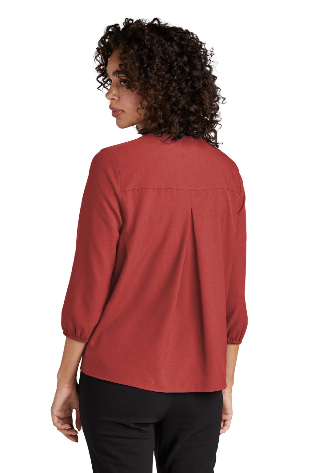 Mercer+Mettle MM2011 Womens Stretch Crepe 3/4 Sleeve Polo Shirt Terracotta Red Model Back