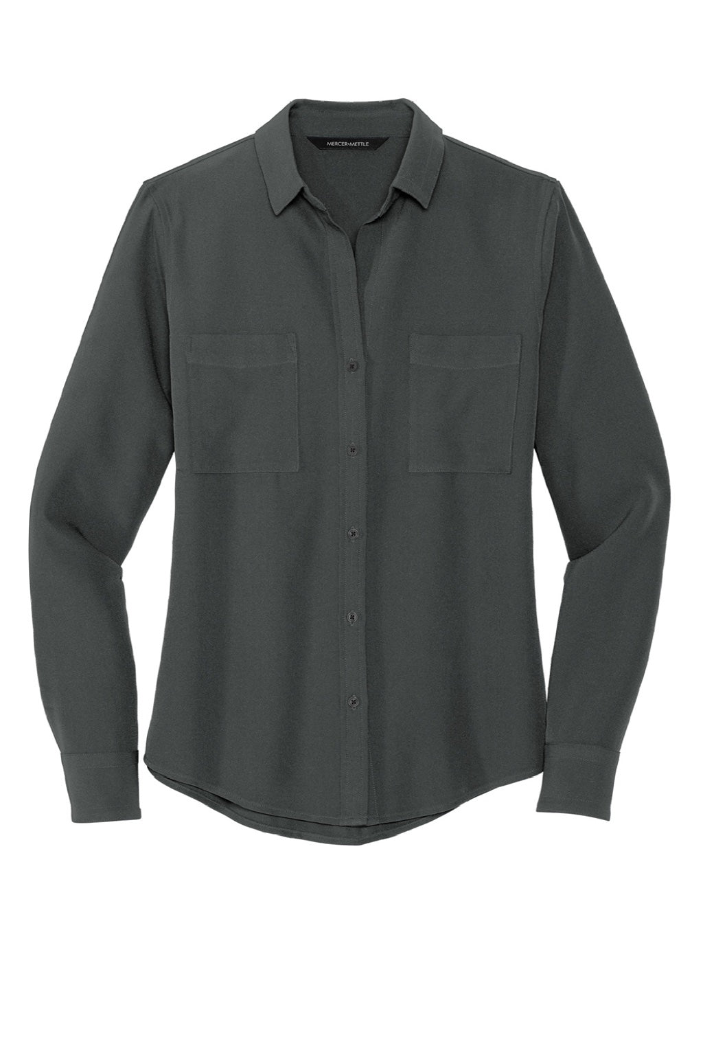 Mercer+Mettle MM2013 Stretch Crepe Long Sleeve Button Down Shirt w/ Double Pockets Anchor Grey Flat Front