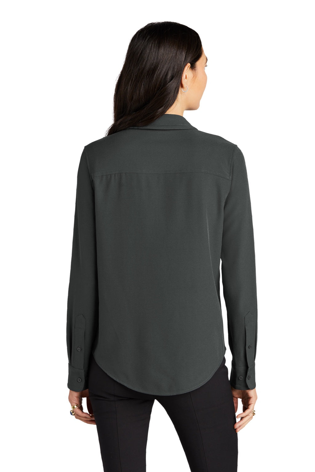 Mercer+Mettle MM2013 Womens Stretch Crepe Long Sleeve Button Down Shirt w/ Double Pockets Anchor Grey Model Back