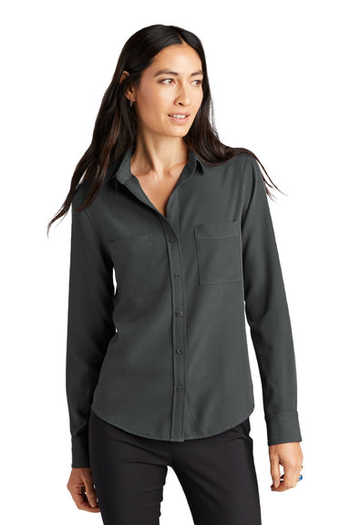 Mercer+Mettle MM2013 Womens Stretch Crepe Long Sleeve Button Down Shirt w/ Double Pockets Anchor Grey Model Front