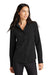 Mercer+Mettle MM2013 Womens Stretch Crepe Long Sleeve Button Down Shirt w/ Double Pockets Deep Black Model Front