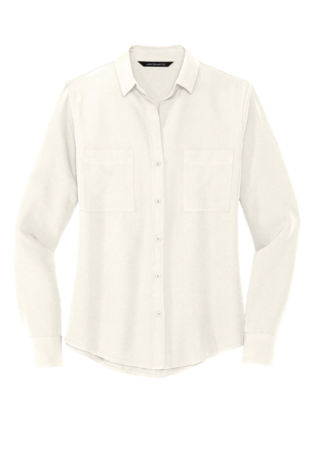 Mercer+Mettle MM2013 Stretch Crepe Long Sleeve Button Down Shirt w/ Double Pockets Ivory Chiffon White Flat Front