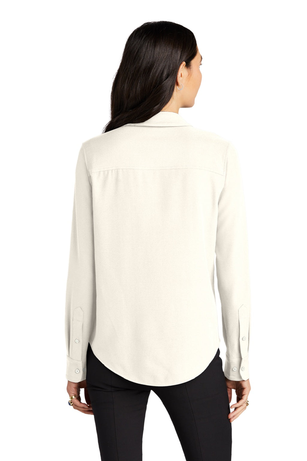 Mercer+Mettle MM2013 Womens Stretch Crepe Long Sleeve Button Down Shirt w/ Double Pockets Ivory Chiffon White Model Back