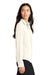 Mercer+Mettle MM2013 Womens Stretch Crepe Long Sleeve Button Down Shirt w/ Double Pockets Ivory Chiffon White Model Side
