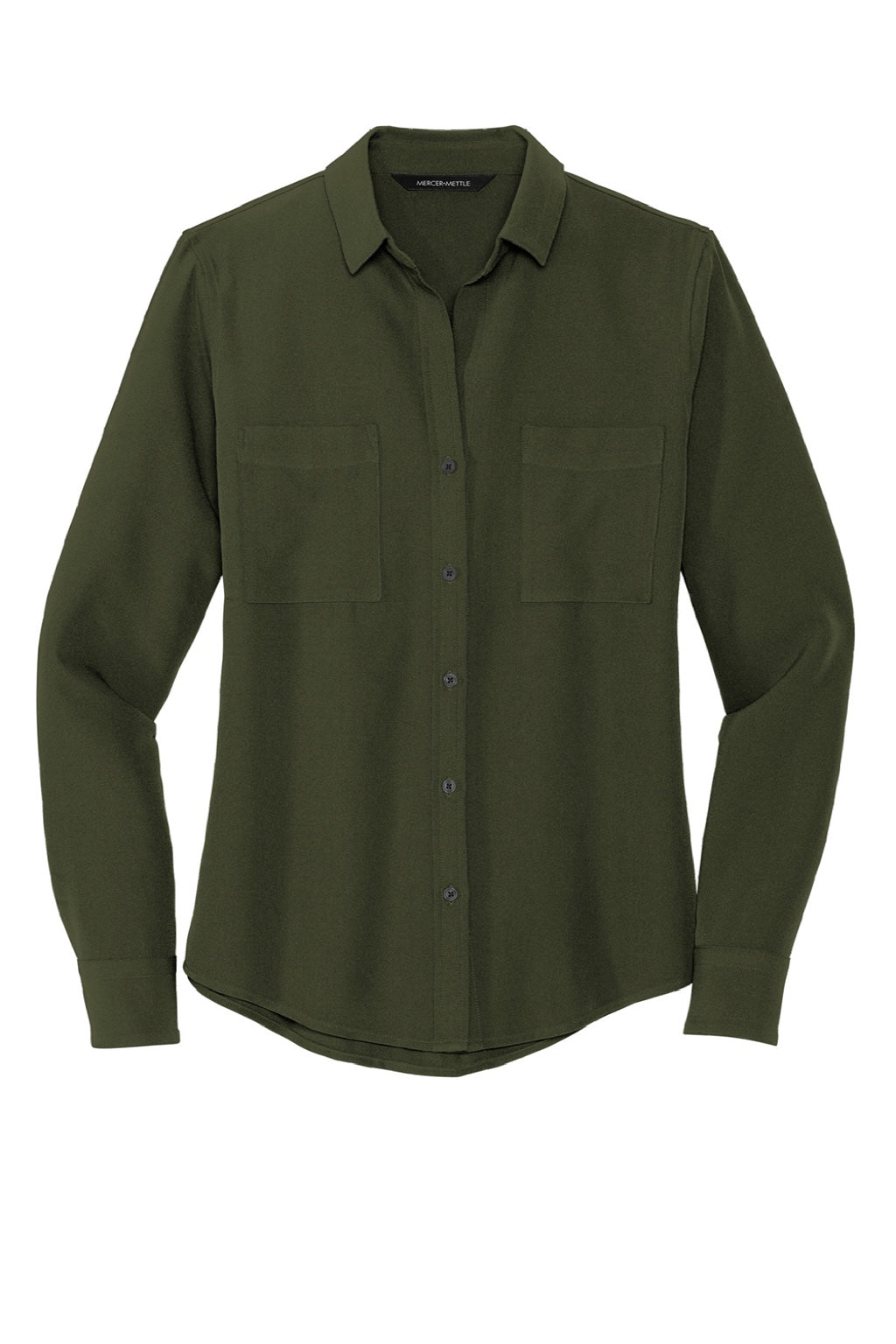 Mercer+Mettle MM2013 Stretch Crepe Long Sleeve Button Down Shirt w/ Double Pockets Townsend Green Flat Front