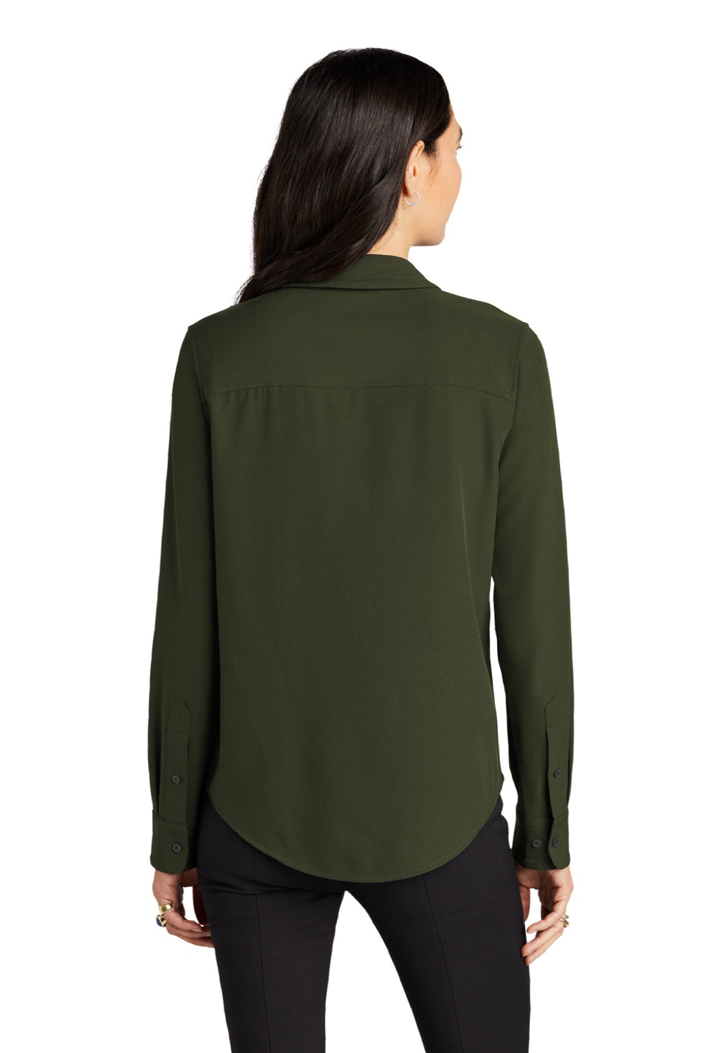 Mercer+Mettle MM2013 Womens Stretch Crepe Long Sleeve Button Down Shirt w/ Double Pockets Townsend Green Model Back