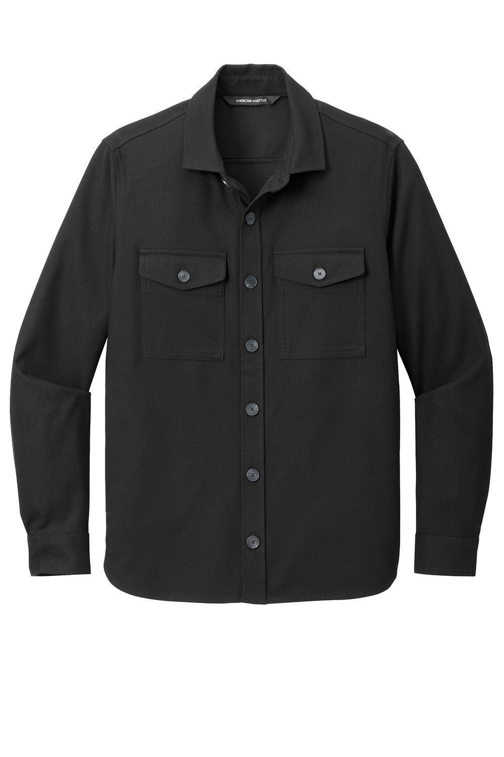 Mercer+Mettle MM2020 Mens Twill Long Sleeve Button Down Shirt w/ Pockets Deep Black Flat Front
