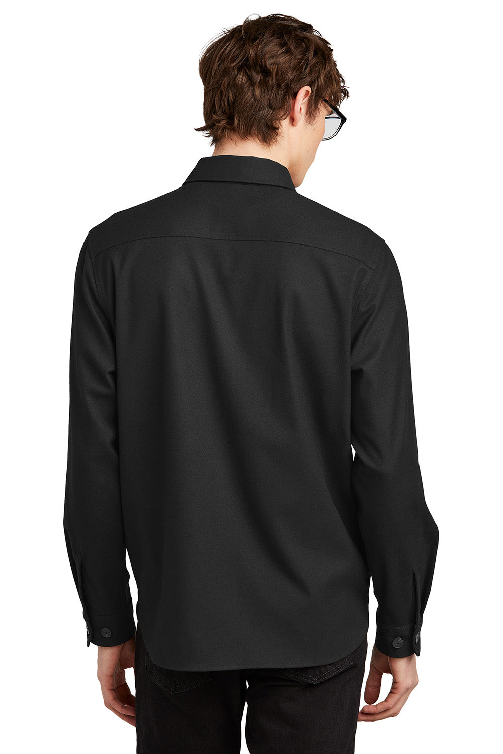 Mercer+Mettle MM2020 Mens Twill Long Sleeve Button Down Shirt w/ Pockets Deep Black Model Back