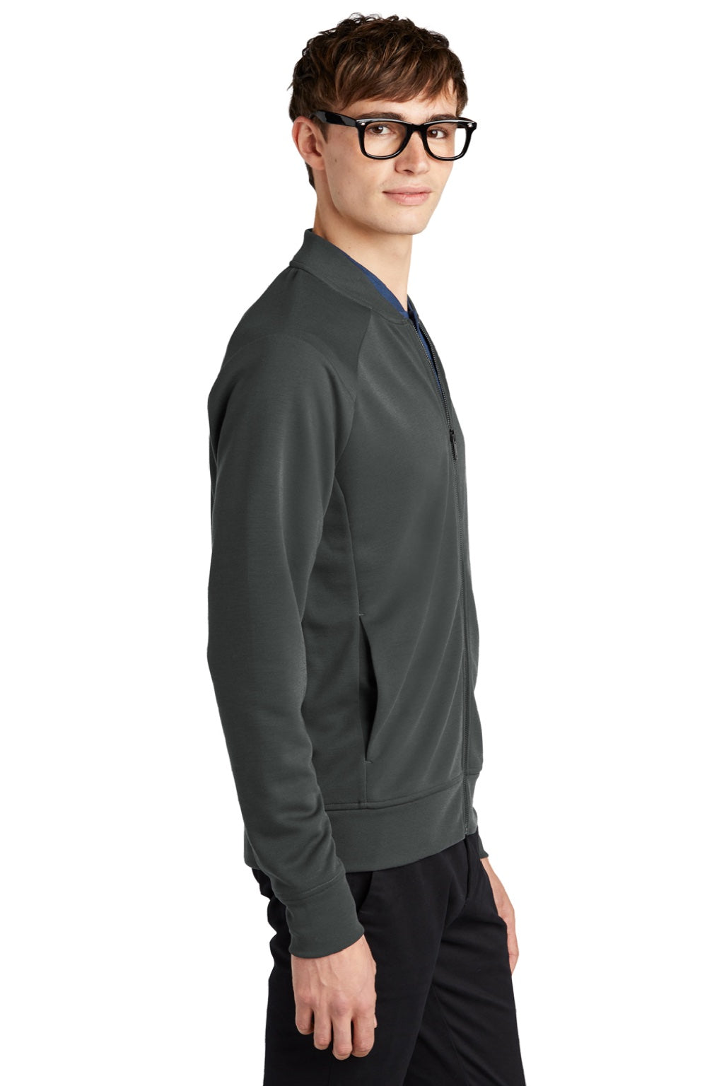Mercer+Mettle MM3000 Mens Double Knit Full Zip Bomber Jacket Anchor Grey Model Side