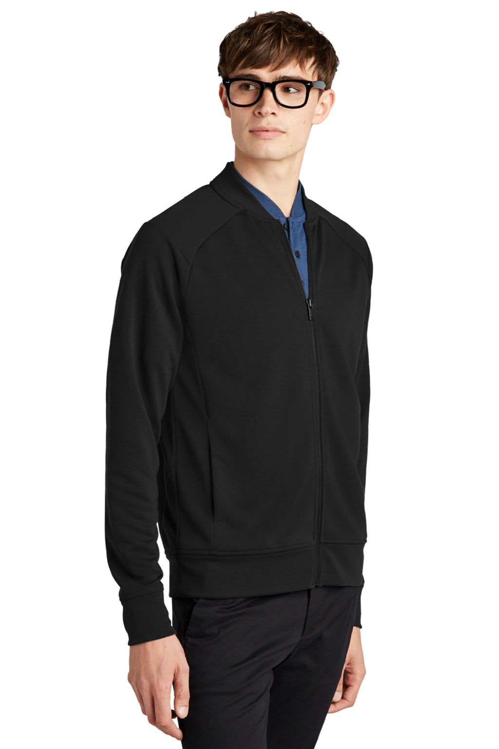 Mercer+Mettle MM3000 Mens Double Knit Full Zip Bomber Jacket Deep Black Model 3Q