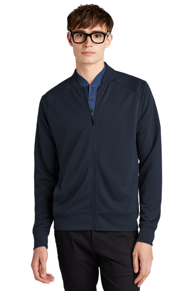 Mercer+Mettle MM3000 Mens Double Knit Full Zip Bomber Jacket Night Navy Blue Model Front