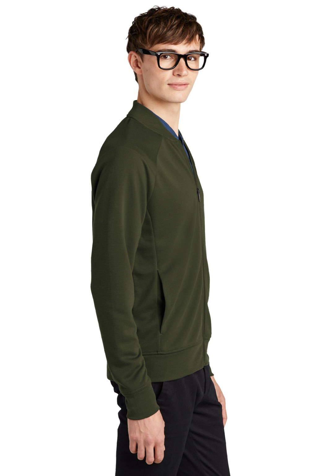 Mercer+Mettle MM3000 Mens Double Knit Full Zip Bomber Jacket Townsend Green Model Side