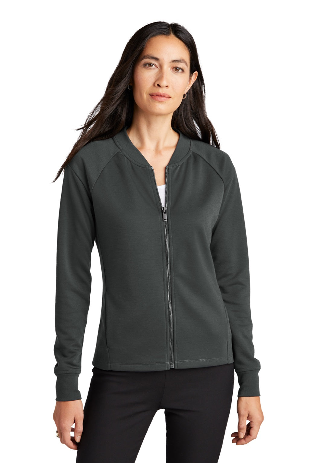 Mercer+Mettle MM3001 Womens Double Knit Full Zip Bomber Jacket Anchor Grey Model Front