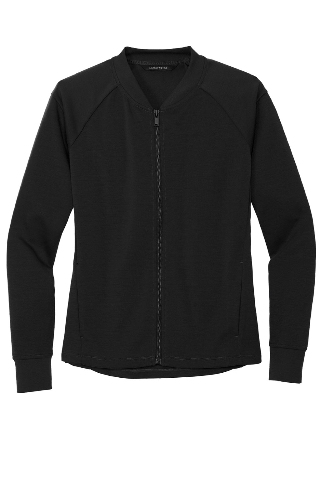 Mercer+Mettle MM3001 Double Knit Full Zip Bomber Jacket Deep Black Flat Front