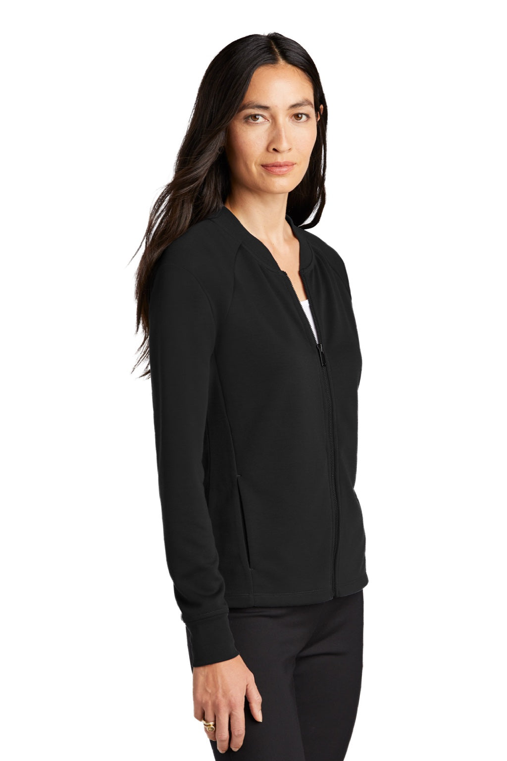 Mercer+Mettle MM3001 Womens Double Knit Full Zip Bomber Jacket Deep Black Model 3Q