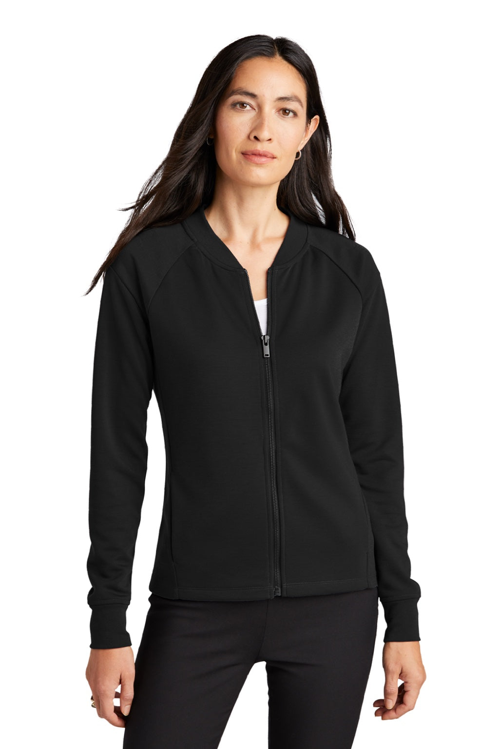 Mercer+Mettle MM3001 Womens Double Knit Full Zip Bomber Jacket Deep Black Model Front
