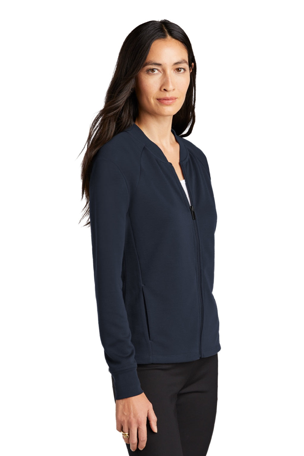 Mercer+Mettle MM3001 Womens Double Knit Full Zip Bomber Jacket Night Navy Blue Model 3Q
