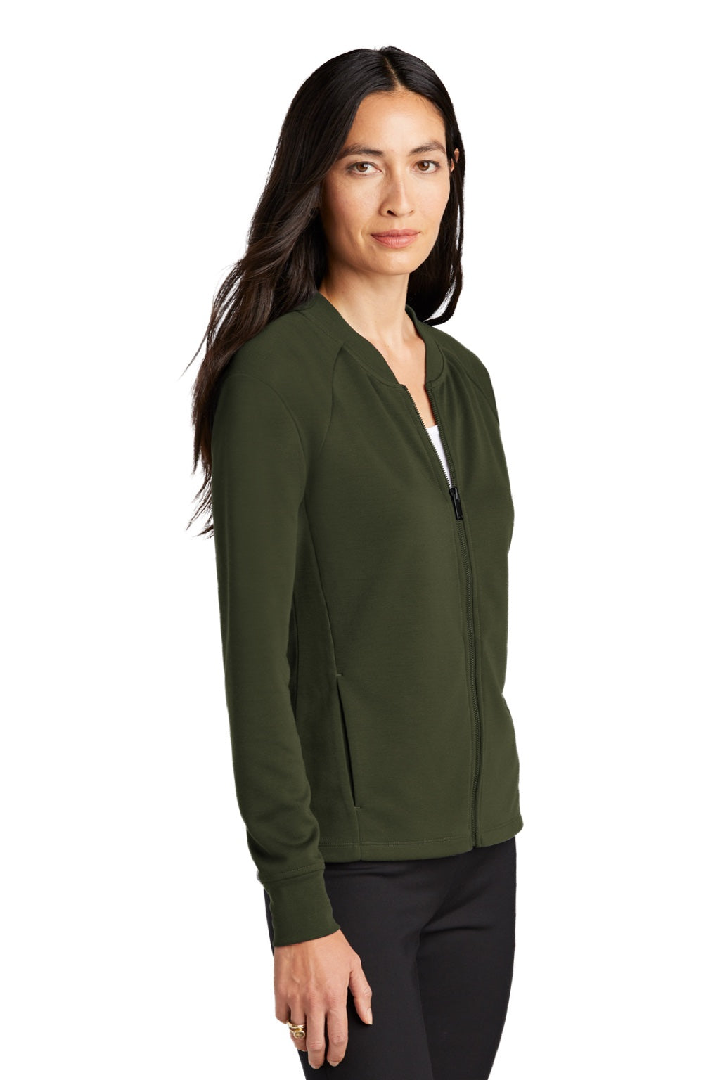 Mercer+Mettle MM3001 Womens Double Knit Full Zip Bomber Jacket Townsend Green Model 3Q
