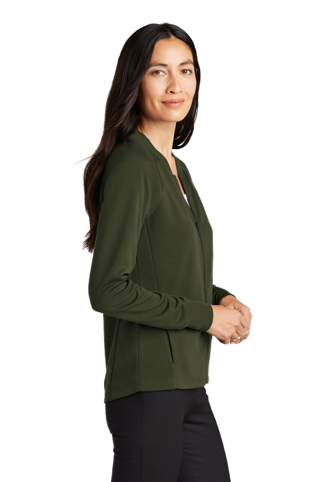 Mercer+Mettle MM3001 Womens Double Knit Full Zip Bomber Jacket Townsend Green Model Side